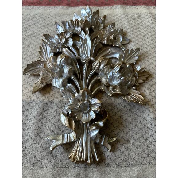 Vintage Wall Decor Golden Flowers made in Italy hanging art country bouquet 14” - Picture 7 of 14